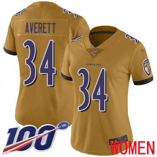Baltimore Ravens Limited Gold Women Anthony Averett Jersey NFL Football #34 100th Season Inverted Legend